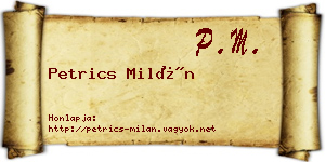Petrics Milán névjegykártya